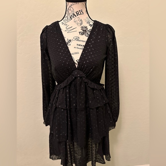 skylar gold metallic knit dress Metallic Knit Ruched Cowl-Back Mini Dress L / Black